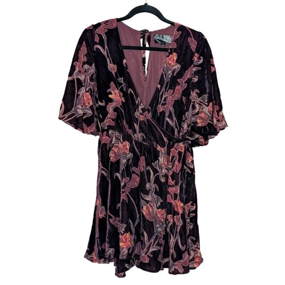 JOA Red Wine Burn Out Velvet Wrap Dress Sz M - Picture 1 of 3